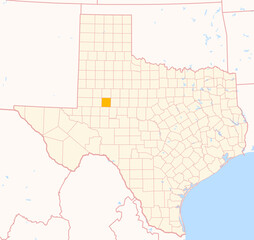 Map of the County Howard (Texas, US) showing the Federal State with the highlighted County