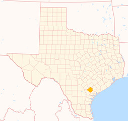 Map of the County Goliad (Texas, US) showing the Federal State with the highlighted County