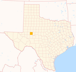 Map of the County Glasscock (Texas, US) showing the Federal State with the highlighted County