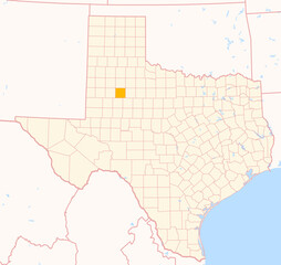 Map of the County Garza (Texas, US) showing the Federal State with the highlighted County