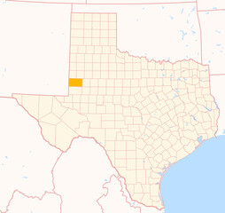 Map of the County Gaines (Texas, US) showing the Federal State with the highlighted County