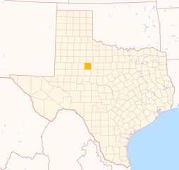Map of the County Fisher (Texas, US) showing the Federal State with the highlighted County