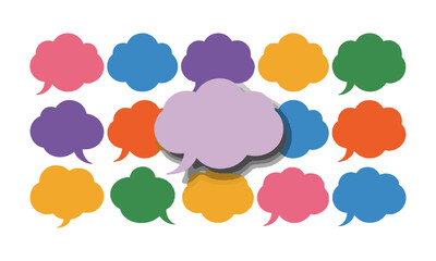 Scalable vector image of various colorful speech bubbles and thought clouds in vibrant, cute colorful speech bubbles, easily editable.