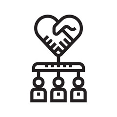 Human Connection Icon with Heart Handshake and Team Network Outline