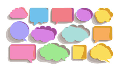 Scalable vector image of various colorful speech bubbles and thought clouds in vibrant, cute colorful speech bubbles, easily editable.
