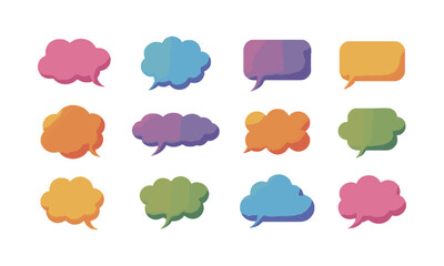Scalable vector image of various colorful speech bubbles and thought clouds in vibrant, cute colorful speech bubbles, easily editable.