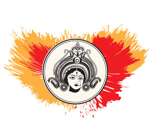 Goddess Durga with a splash of color in the background, symbolizing strength. Perfect for use in durga puja, navaratri cultural designs, and festival-themed projects.