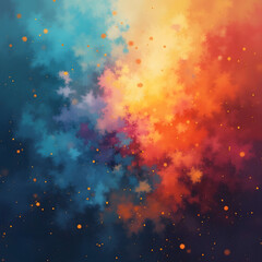 This image is a vibrant, abstract digital artwork resembling a colorful nebula or cosmic explosion. It features a smooth gradient of rich colors blending into one another