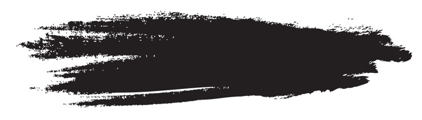 A bold, black, horizontal brush stroke with a textured, grunge effect, ideal for artistic backgrounds or graphic design elements.