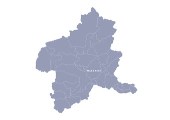 グレー色の日本地図, 群馬県の行政区分付き地図, Gray map of Japan, Gunma prefecture