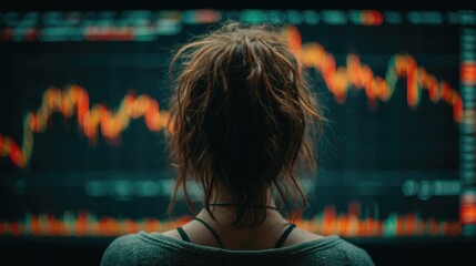 A focused individual analyzing stock market trends on a digital display, showcasing the importance of data in financial decision-making.