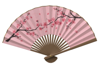 Isolated Japanese Folding Fan with Cherry Blossoms