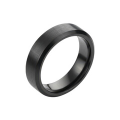 Modern brushed black tungsten carbide wedding band ring isolated on transparent background
