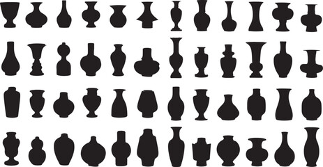 Diverse Vase and Pot Silhouettes Collection for Elegant Interior Decor Design, Classic and Modern Container Shapes, Vector Set for Floral and Home Themes
