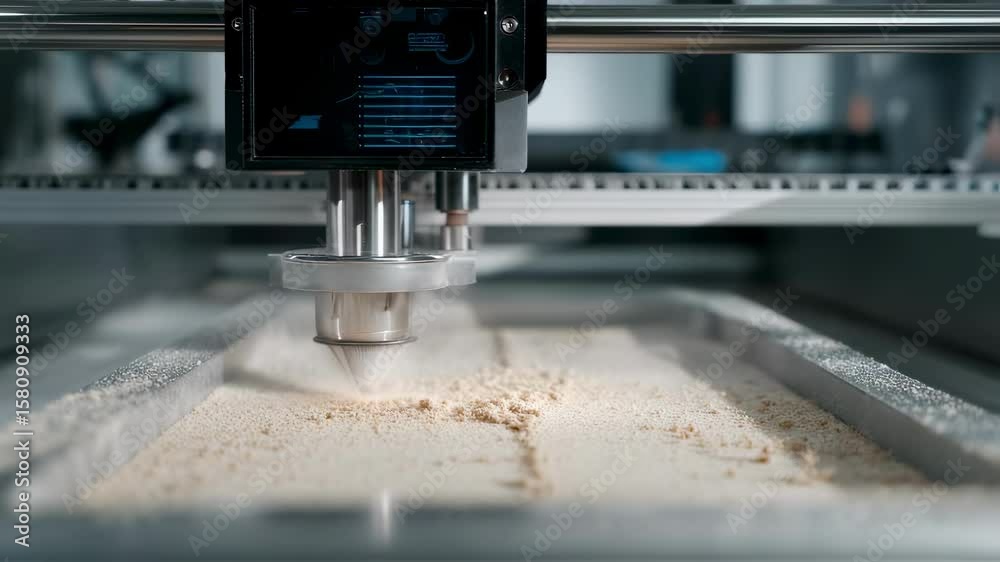 Poster automated cnc machine efficiently carving a piece of wood. demonstrating advanced manufacturing proc