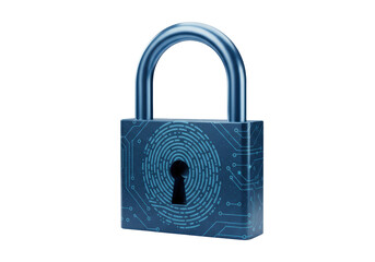 Isolated Futuristic Blue Padlock with Digital Circuit Design