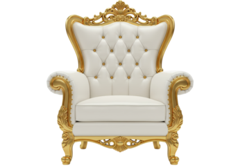Isolated Luxurious White and Gold Throne Chair