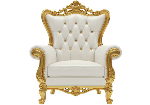 Isolated Luxurious White and Gold Throne Chair