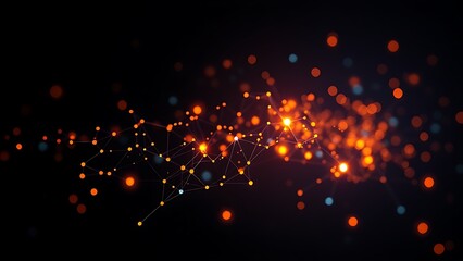 Glowing nodes form abstract data visualization on dark background, conveying futuristic technology concept.