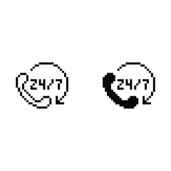 support 24 7 icon 8 bit, pixel art icon  for game  logo. 