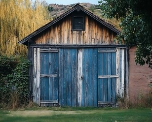 "Rustic Wooden Shed in Bloom &ndash; Peaceful Countryside Garden Scene"

