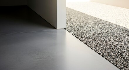 Modern interior design detail: polished concrete floor meets textured outdoor carpet.