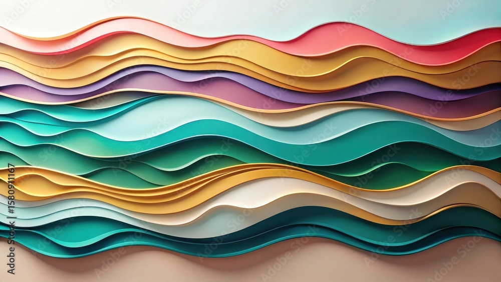 Poster abstract colorful wave pattern design featuring multilayered undulating forms in a vibrant hue palet