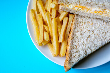 London UK, July 14 2025, Freshly Made Tasty Cheese And Onion Sandwich With Chips Or Fries