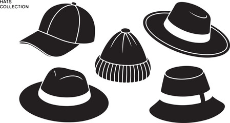 Black hats collection caps fedora vector