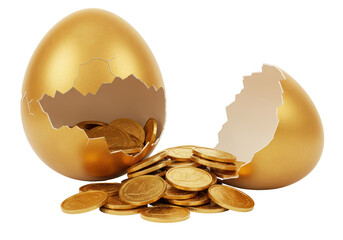 Isolated Golden broken egg with Coins