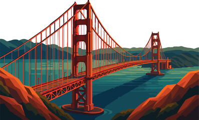 Golden Gate Bridge Vector and Foggy Bay Scene – San Francisco Landmark