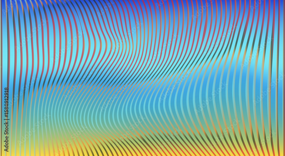 Poster abstract vector illustration in op-art style with a focus on wavy horizontal lines and a distorted, 