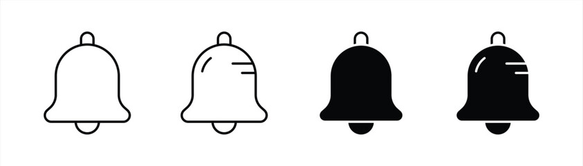 Notification Bell Icon Set - Outline and Solid Style