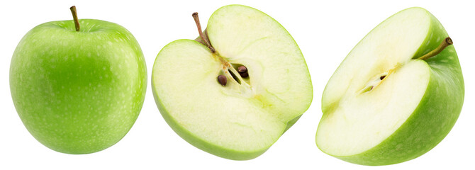 collection of green apples isolated on white background