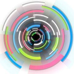 Colorful circular abstraction with vibrant shapes and geometric design elements