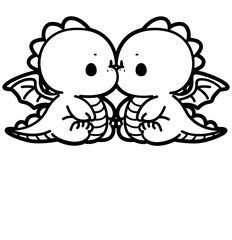 cute cartoon kissing dragon couple - layered cut file - love sticker