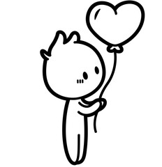 cute sticke man with heart balloon