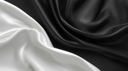 Fototapeta premium Silky black and white fabric with smooth texture and elegant folds