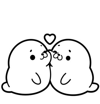 two seals kissing with heart clip art preview