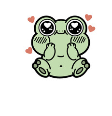 Obraz premium Cute Kawaii Frog in Love with Big Eyes, Romantic Cartoon Character