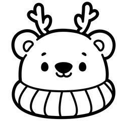 Kawaii Christmas Reindeer Bear Outline SVG – Cute Holiday Clipart