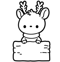 cute christmas reindeer with wood sign - layered cut file . winter clip art