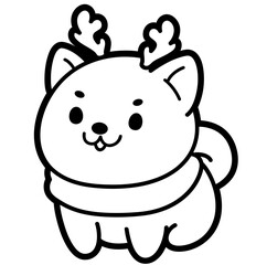 Kawaii Christmas Dog Outline SVG with Antlers – Holiday Cut File