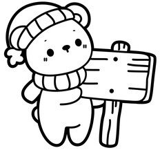 Kawaii Christmas Bear Outline SVG with Sign – Cut File