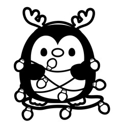 cute penguin tangled in christmas lights - layered cut file - christmas clip art