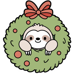 cute christmas sloth in a garland - layered cut file - winter clip art