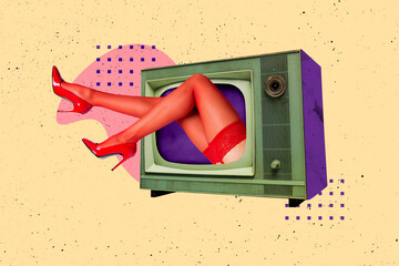 Trend artwork sketch design collage of retro technology television brainwashing government woman...