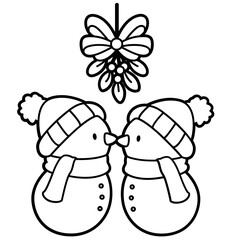 simple christmas snowmen kissing under mistletoe - layered cut file - winter clip art