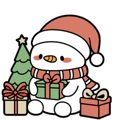 cute christmas snowmen with xmas presents - layered cut file - winter clip art