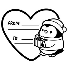 Cute Penguin Christmas Gift Tag SVG - Kawaii Holiday Clipart